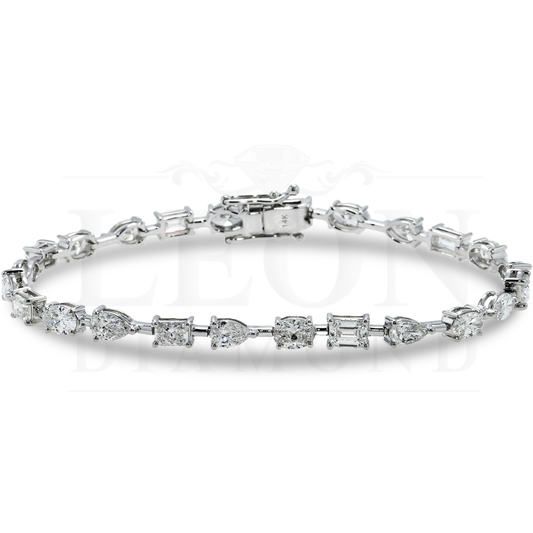 14K White Gold Multi Cut Diamond Satellite Bracelet 7.42Ct Bracelets