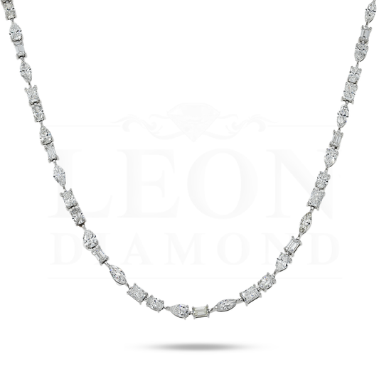 14K White Gold Multi-Cut Diamond Tennis Necklace 31.91Ct Chains