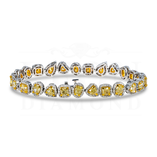 14K White Gold Multi Cut Fancy Yellow Diamond Bracelet 13.14Ct Bracelets