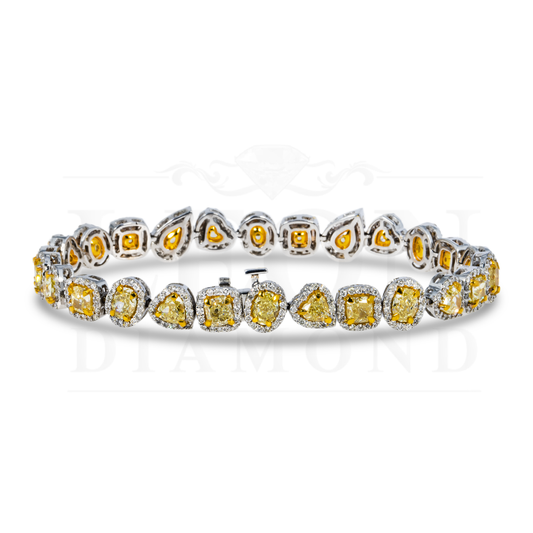 14K White Gold Multi Cut Fancy Yellow Diamond Bracelet 13.14Ct Bracelets