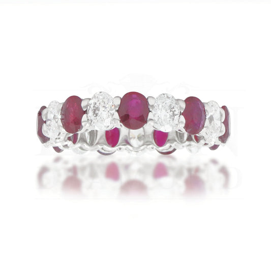 14K White Gold Oval Cut Diamond & Ruby Eternity Ring (Size 5.75) Rings