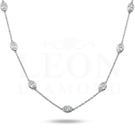 14K White Gold Oval Cut Diamond Satellite Necklace 4.80Ct Necklace