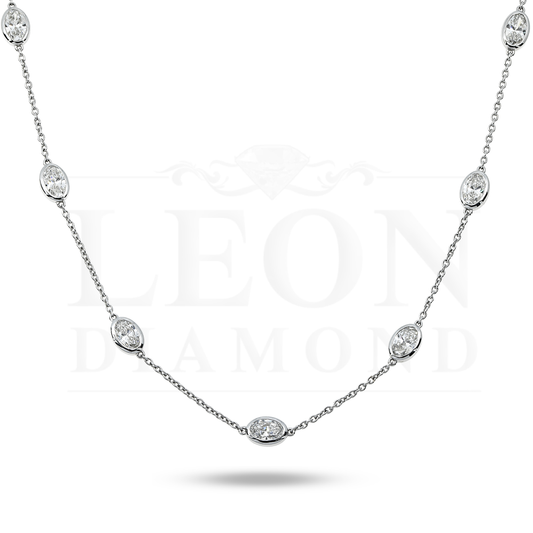 14K White Gold Oval Cut Diamond Satellite Necklace 4.80Ct Necklace