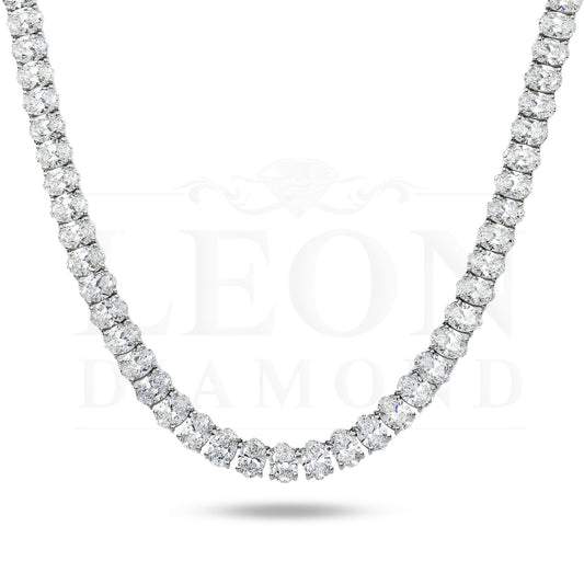 14K White Gold Oval Cut Diamond Tennis Chain 99.50Ct Chains