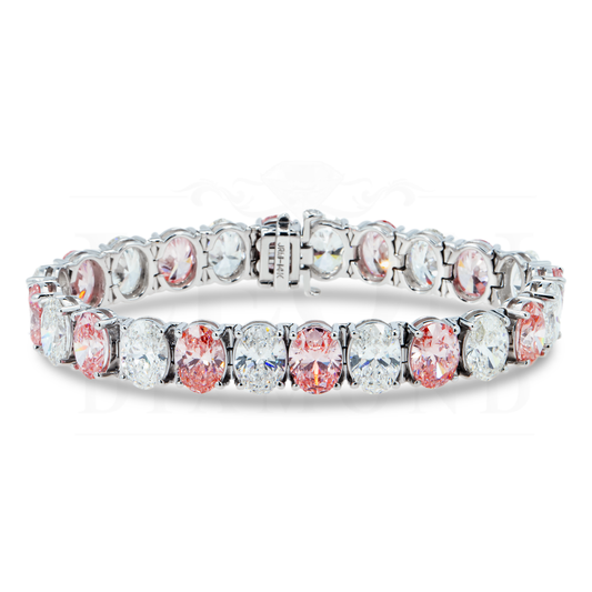 14K White Gold Oval Cut & Fancy Pink Diamond Bracelet 37.57Ct Bracelets