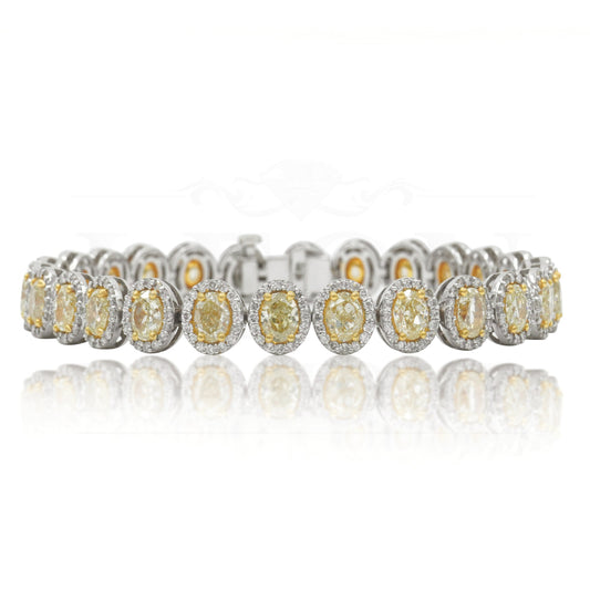 14K White Gold Oval Cut Fancy Yellow Diamond Bracelet 16.46Ct Bracelets