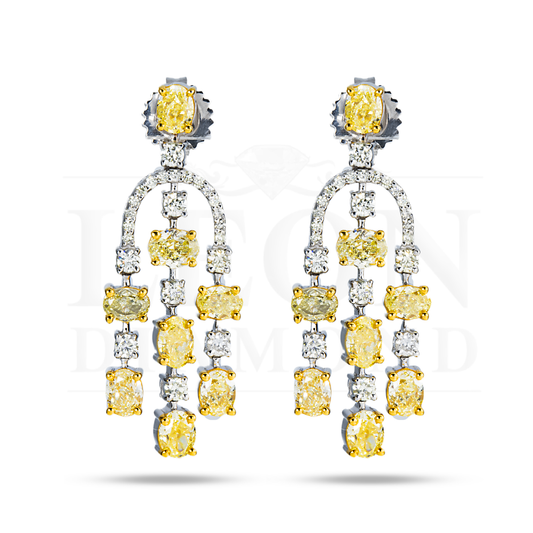 14K White Gold Oval Cut Fancy Yellow Diamond Chandelier Drop Earrings 5.38Ctw