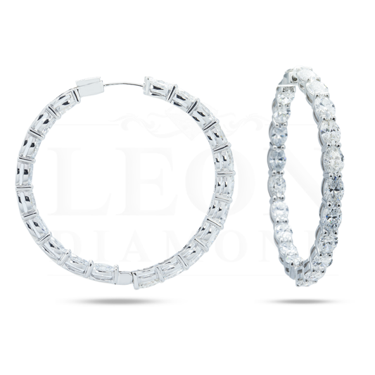 14K White Gold Oval Diamond Inside Out Hoops Earrings 9.60Ctw