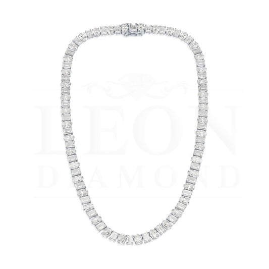 14K White Gold Oval & Emerald Cut Diamond Chain 82.59Ct Necklace