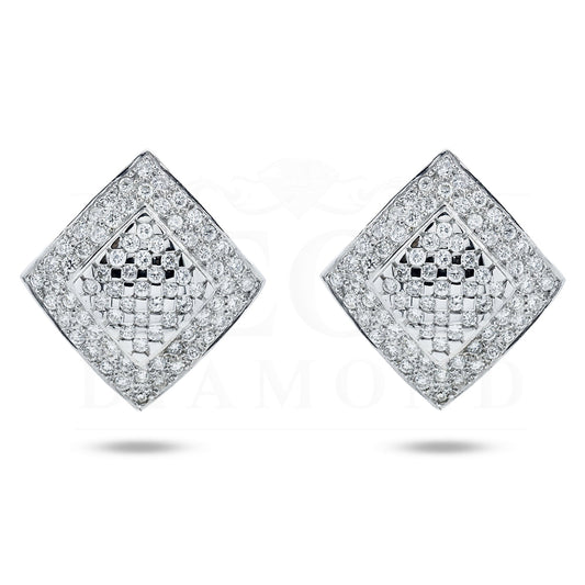 14K White Gold Pave Round Diamond Square Stud Earrings 2.65Ctw