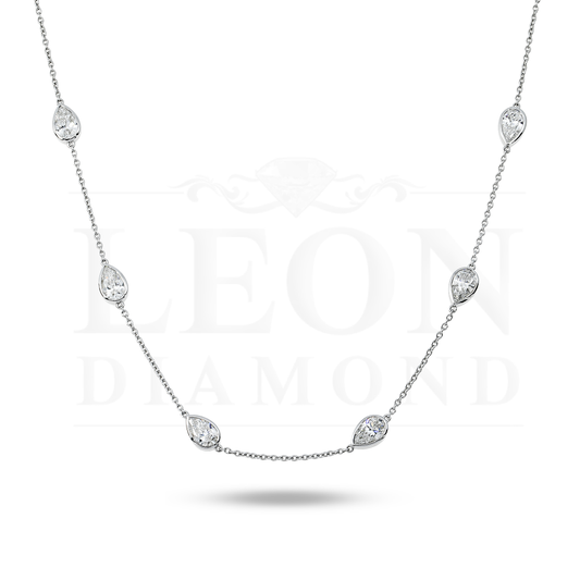 14K White Gold Pear Cut Diamond Satellite Necklace 5.70Ct Necklace