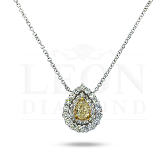 14K White Gold Pear Cut Fancy Yellow Diamond Pendant & Chain Necklace 1.44Ct Necklace