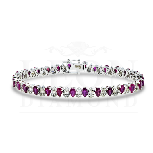 14K White Gold Pear Cut Ruby & Diamond Tennis Bracelet Bracelets