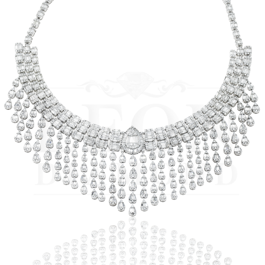 14K White Gold Pear Drop Diamond Chandelier Necklace 43.82Ct Necklace