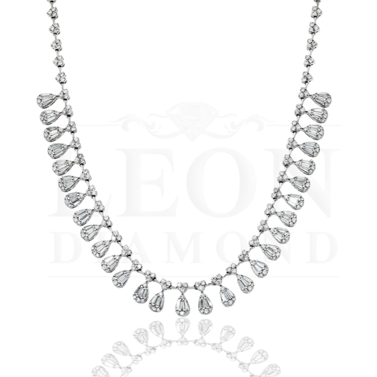 14K White Gold Pear Drop Diamond Necklace 15.25Ct Necklace