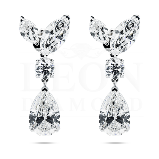 14K White Gold Pear & Marquise Cut Diamond Drop Earrings 15.02Ctw