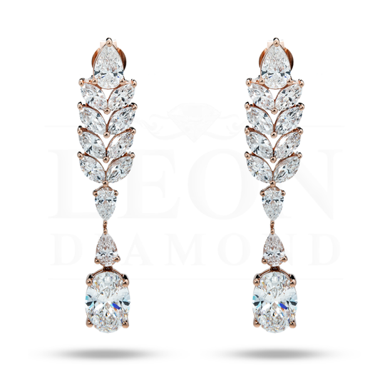 14K White Gold Pear & Oval Cut Diamond Drop Earrings 8.22Ct