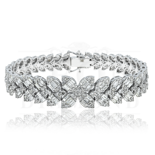 14K White Gold Petal Vine Diamond Bracelet 10.10Ct Bracelets