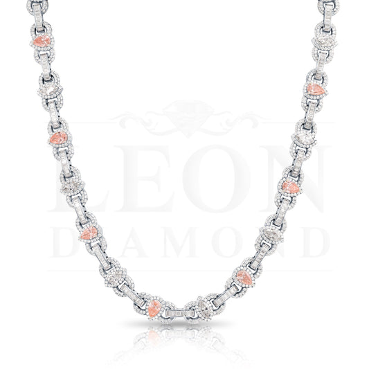 14K White Gold Pink Pear Cut & Marquise Diamond Chain 51.43Ct Chains