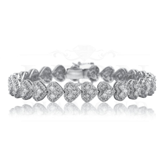 14K White Gold Princess Cut Diamond Heart Shaped Bracelet 7.97Ct Bracelets