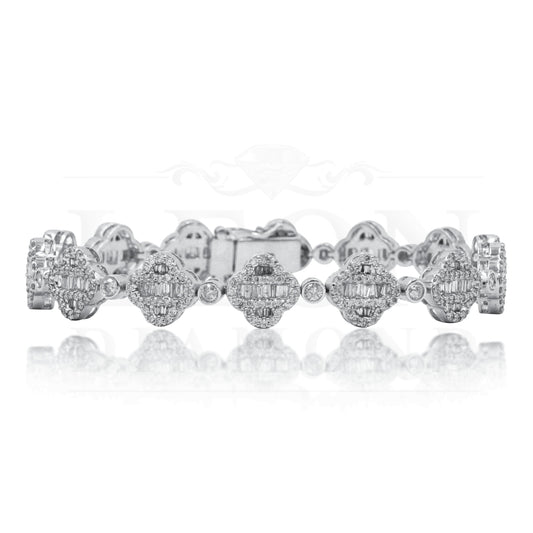 14K White Gold Round & Baguette Diamond Clover 5.42Ct Bracelets