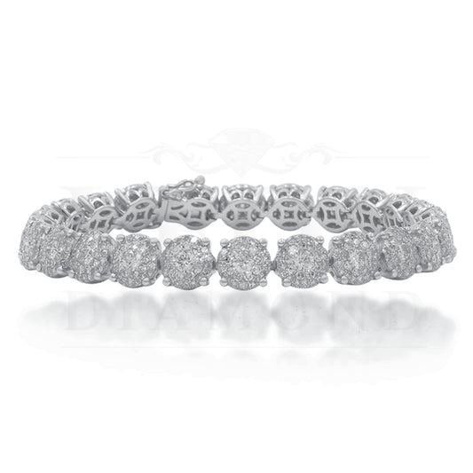 14K White Gold Round Cluster Diamond Bracelet 6.50Ct Bracelets