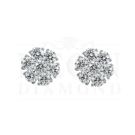 14K White Gold Round Diamond Cluster Stud Earrings 3.55Ctw