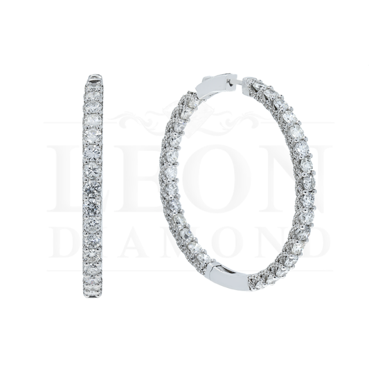 14K White Gold Round Diamond Inside Out Hoop Earrings 11.12Ctw