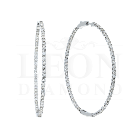 14K White Gold Round Diamond Inside Out Hoop Earrings 3.75Ctw