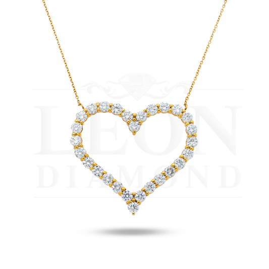 14K White Gold Round Diamond Open Heart Necklace 5.82Ct Necklace