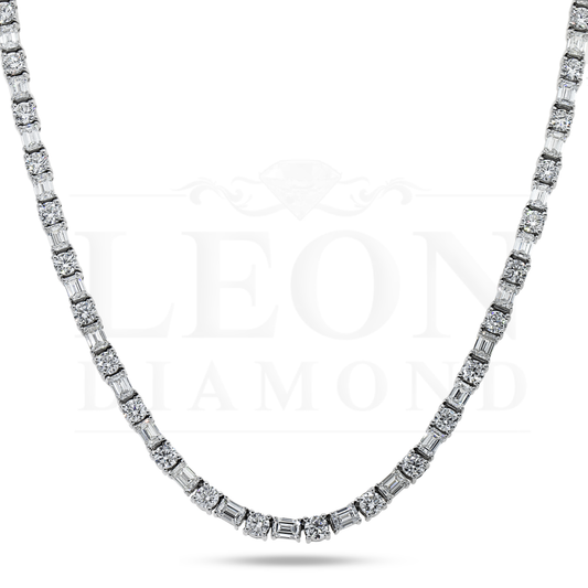 14K White Gold Round & Emerald Cut Diamond Tennis Chain 40.22Ct Chains