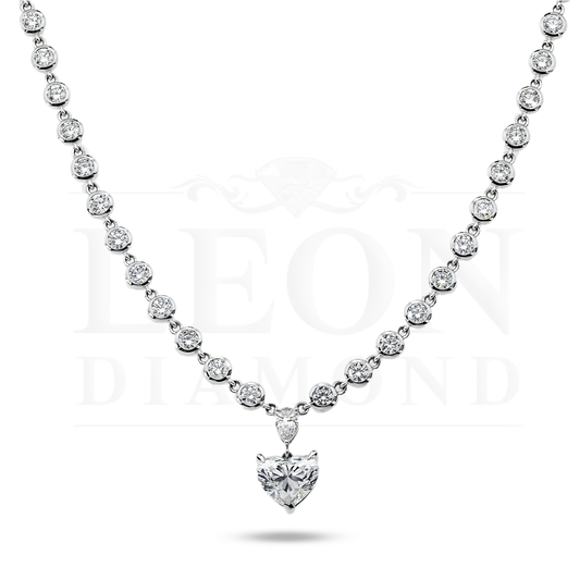 14K White Gold Round & Heart Cut Diamond Necklace 19.24Ct Necklace