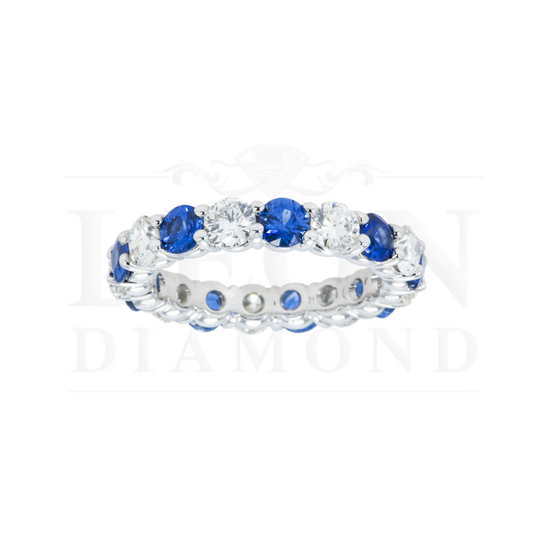 14K White Gold Round Sapphire & Diamond Eternity Ring 3.73Ctw (Size 6-8) Rings