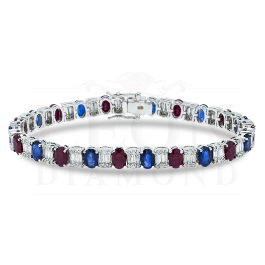 14K White Gold Sapphire/Ruby Gemstone & Diamond Bracelet Bracelets