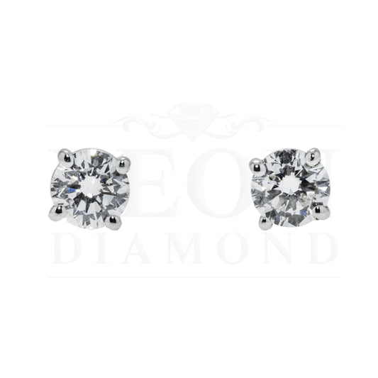 14K White Gold Solitaire Round Diamond Stud Earrings 0.70Ctw