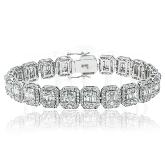 14K White Gold Square Link Baguette Diamond Bracelet 8.73Ct Bracelets