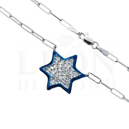 14K White Gold Star Of David Diamond Pendant & Chain Necklace 0.40Ct Necklace