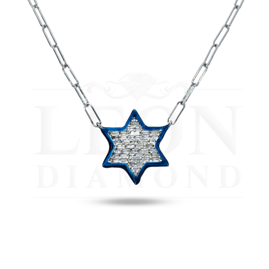 14K White Gold Star Of David Diamond Pendant & Chain Necklace 0.40Ct Necklace