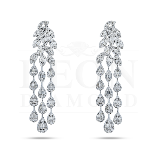 14K White Gold Three Tier Raindrop Diamond Earrings 4.97Ctw