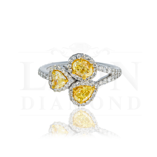 14K White Gold Triple Fancy Yellow Diamond Ring 2.10Ct Rings