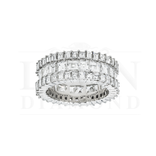 14K White Gold Triple Row Asscher Cut Diamond Eternity Ring 7.74Ct (Size 7) Rings