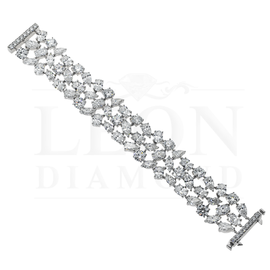 14K White Gold Triple Row Multi Cut Diamond Bracelet 55.86Ct Bracelets