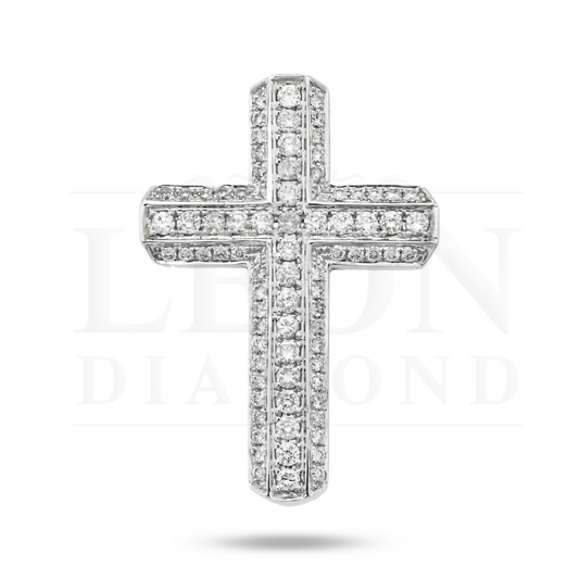 14K White Gold Triple Row Round Diamond Cross Pendant 0.71Ct