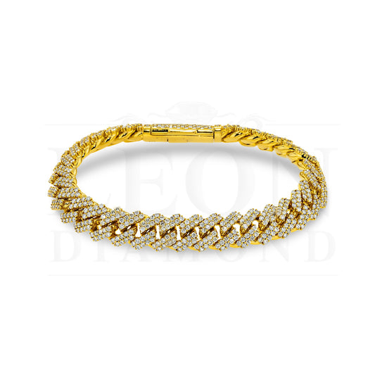 14K Yellow Gold 11Mm Round Diamond Cuban Link Bracelet 9.0Ct Bracelets