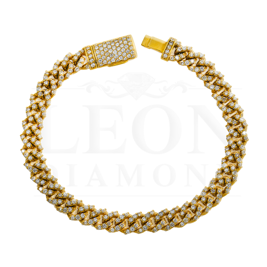 14K Yellow Gold 8Mm Round Diamond Cuban Link Bracelet 5.58Ct Bracelets