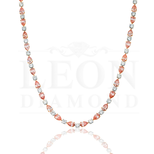 18K & Platinum Round Cut Pink Pear Diamond Necklace 47.41Ctw Necklace