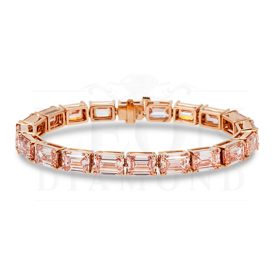 18K Rose Gold Emerald Cut Fancy Pink Diamond Tennis Bracelet 32.39Ct Bracelets