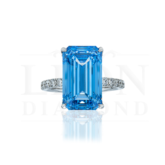 18K White Gold 10.01Ct Emerald Cut Fancy Vivid Blue Diamond Engagement Ring 10.91Ct Bridal