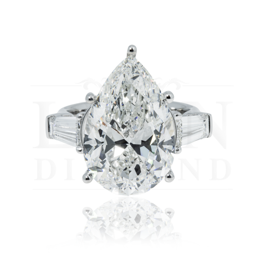 18K White Gold 10.80Ct Pear Cut Triple Diamond Engagement Ring 12.70Ctw Bridal