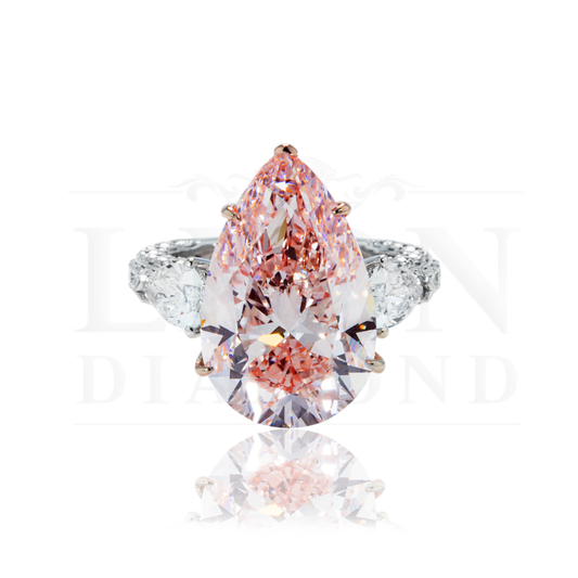 18K White Gold 11.36Ct Pear Cut Pink Vivid Diamond Engagement 14.56Ctw Bridal